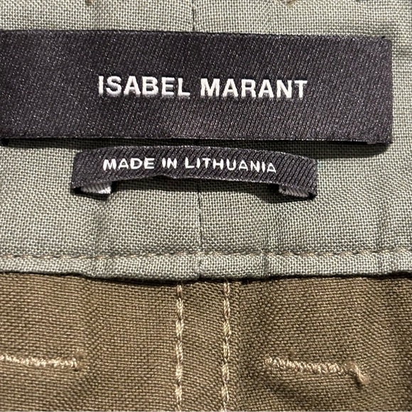 ISABEL MARANT Sz 42 Jessie Pants 100% Cotton Cropped Lace At Hem Olive Green - Picture 12 of 14